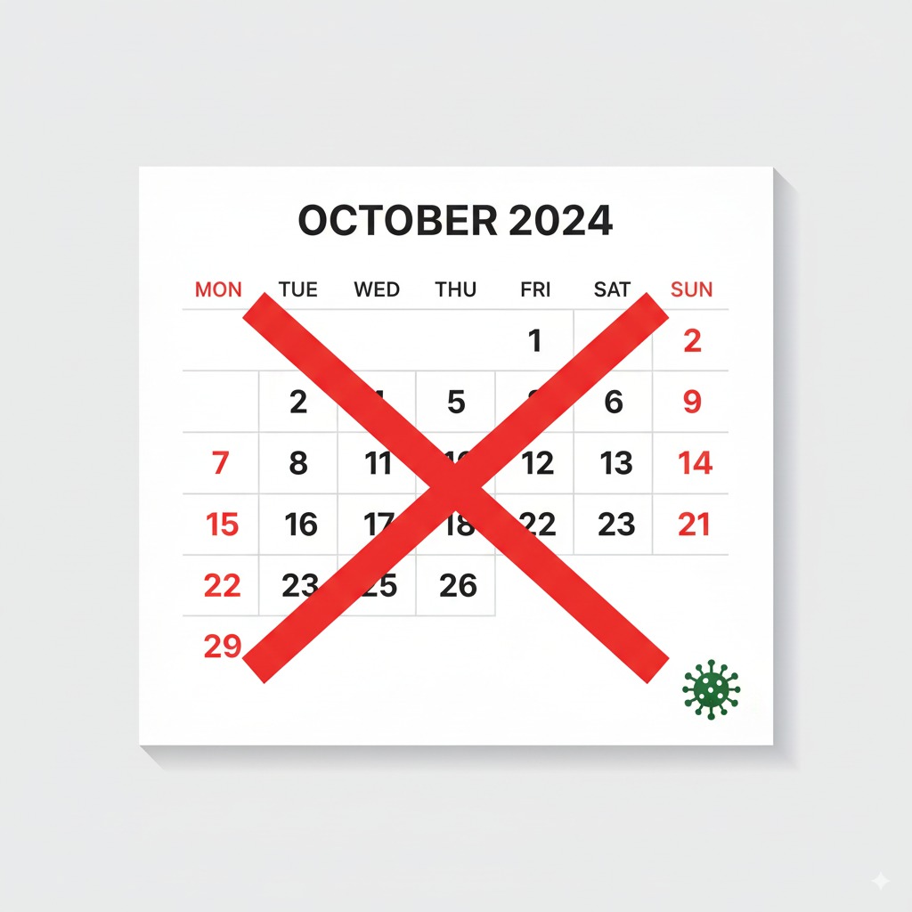 Calendar showing a week-long closure due to a virus outbreak